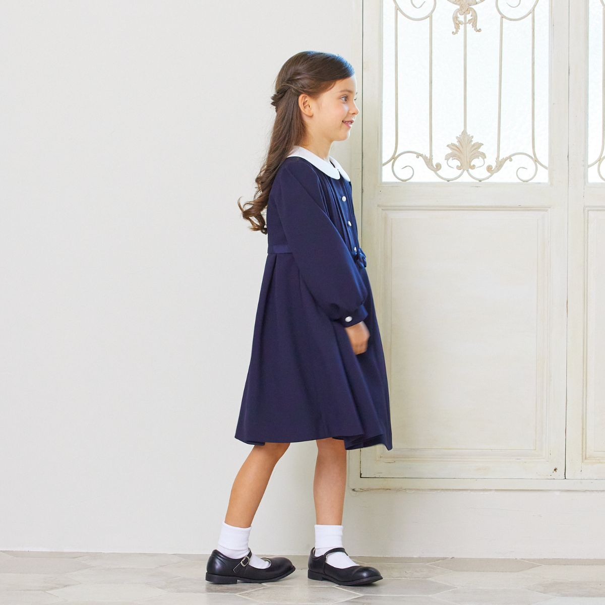 NEW【セール20%OFF】白襟タックワンピース 115 120 130cm(8306-8307)