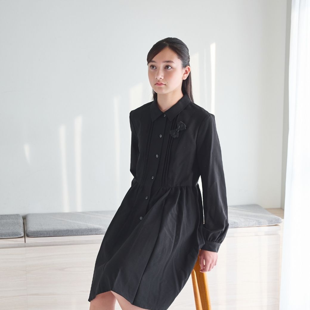 長袖ピンタックシャツワンピース 140 150 160cm(8893-2502)