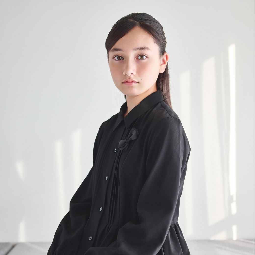 長袖ピンタックシャツワンピース 140 150 160cm(8893-2502)