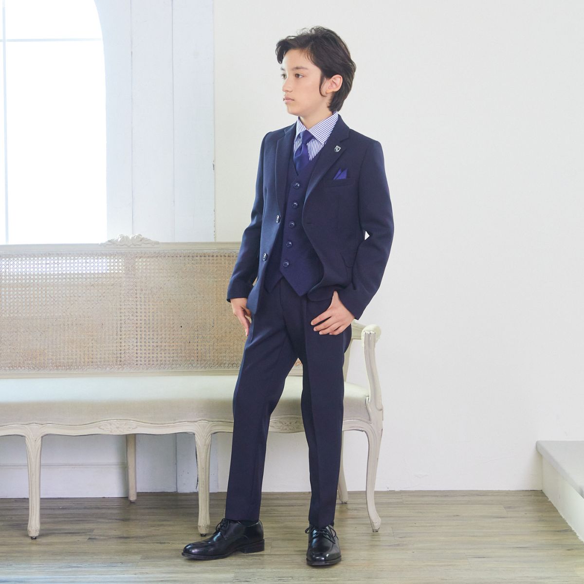 【セール15%OFF】チェックベストスリーピーススーツ 140 150 160 170cm (8301-5602)