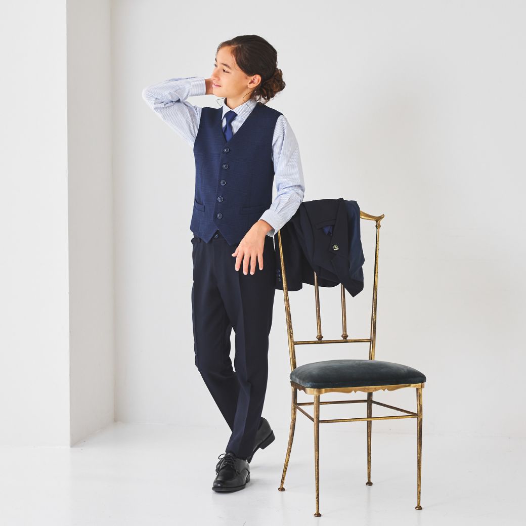 【セール15%OFF】チェックベストスリーピーススーツ 140 150 160 170cm (8301-5602)