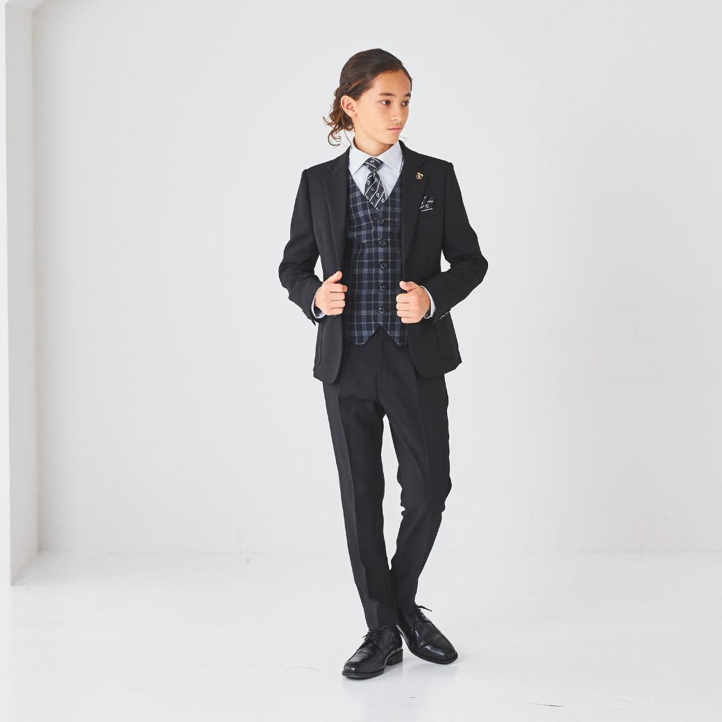 【セール15%OFF】チェックベストスリーピーススーツ 140 150 160 170cm (8301-5602)