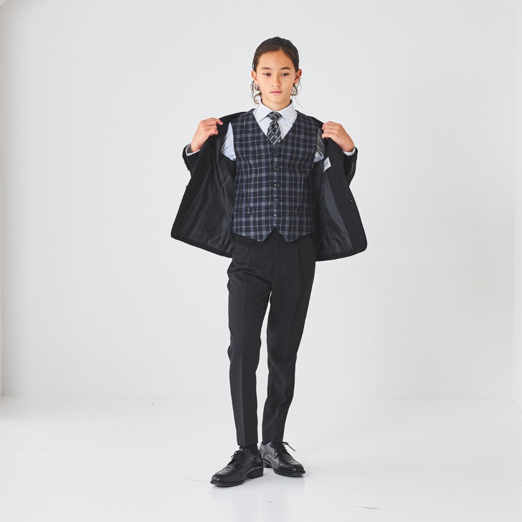 【セール15%OFF】チェックベストスリーピーススーツ 140 150 160 170cm (8301-5602)