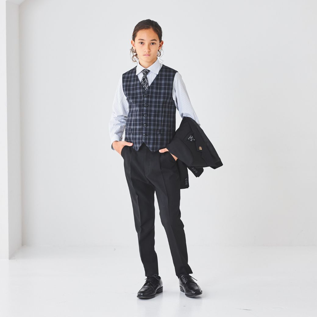 【セール15%OFF】チェックベストスリーピーススーツ 140 150 160 170cm (8301-5602)