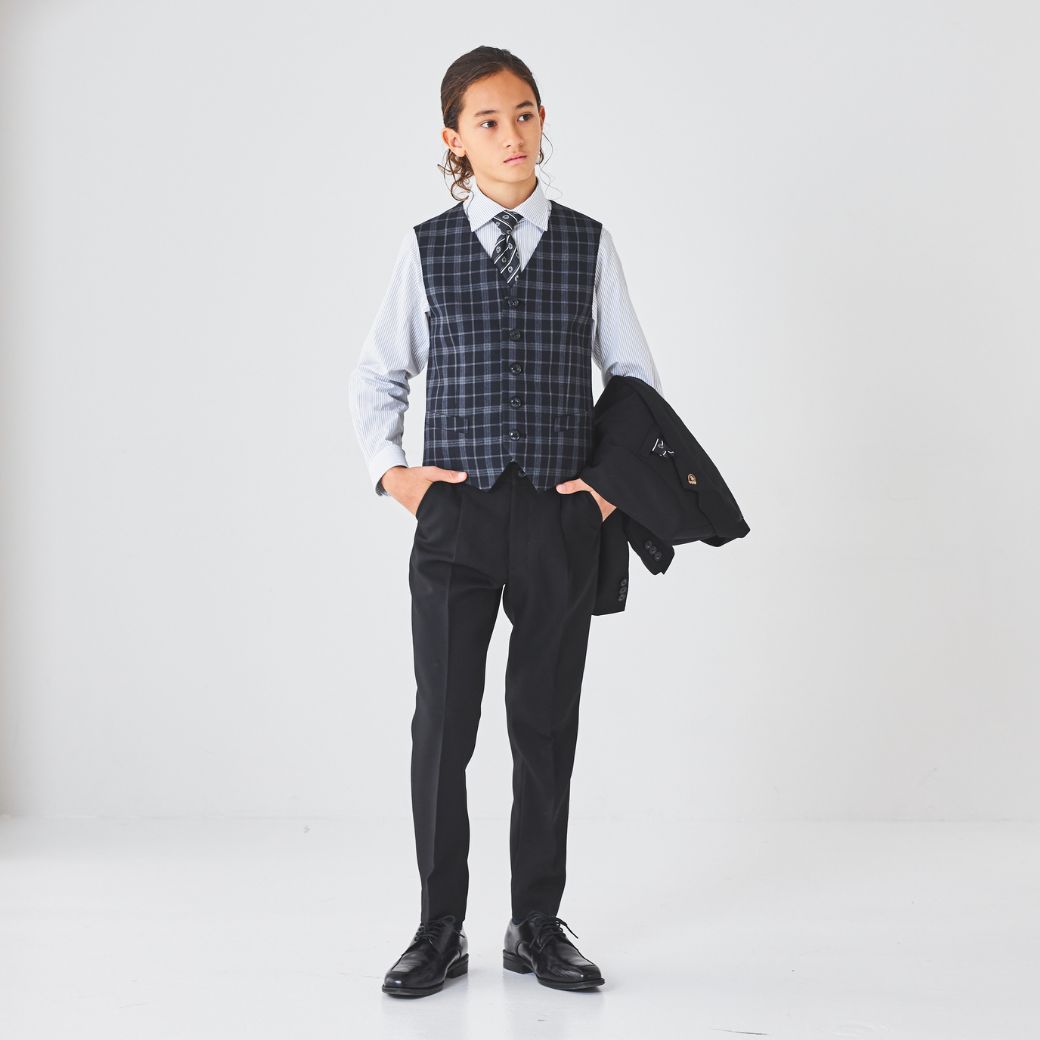 【セール15%OFF】チェックベストスリーピーススーツ 140 150 160 170cm (8301-5602)