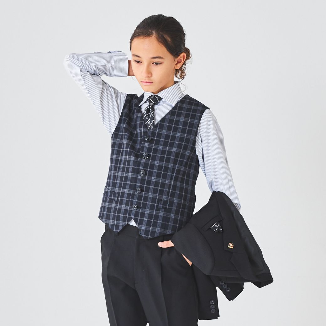 【セール15%OFF】チェックベストスリーピーススーツ 140 150 160 170cm (8301-5602)