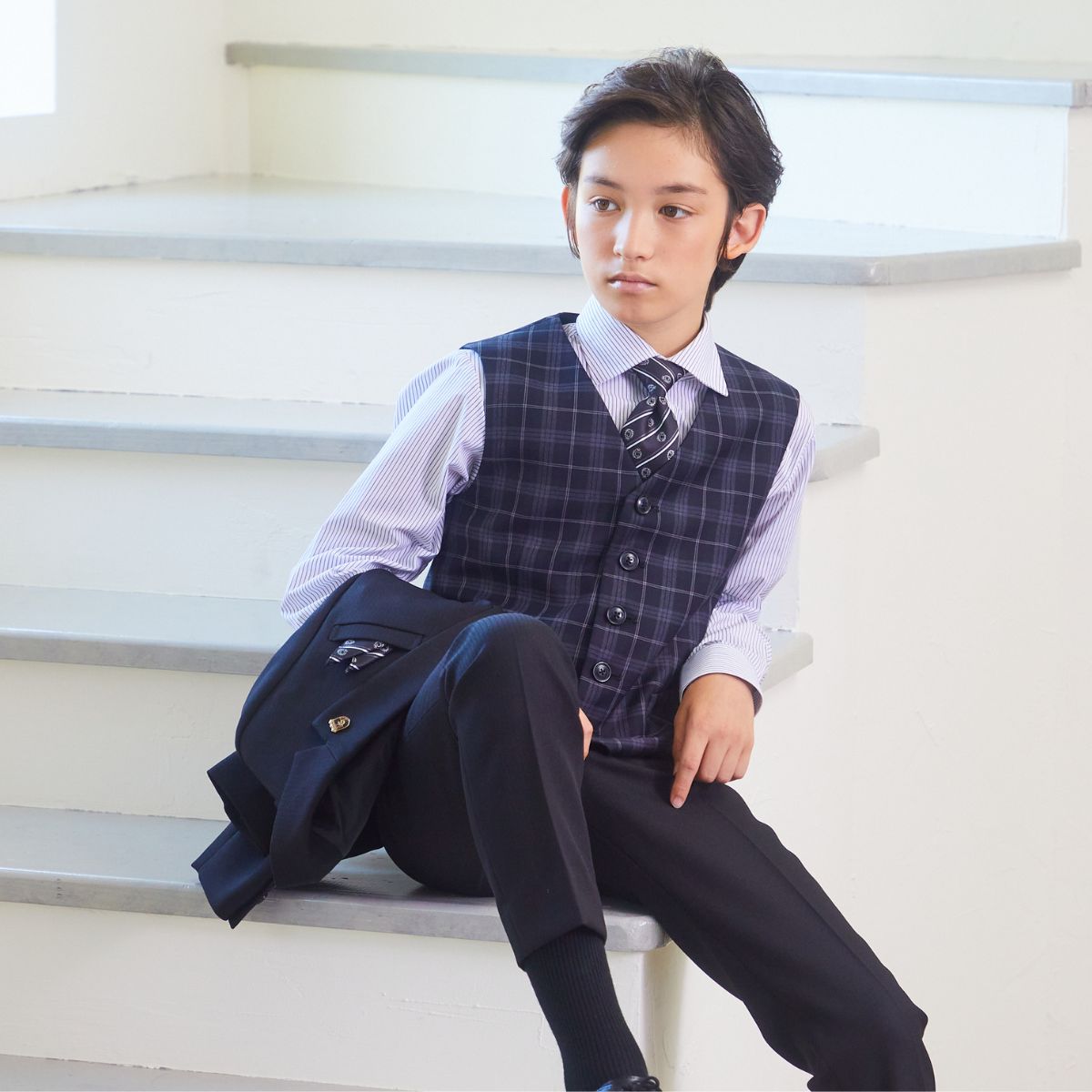 【セール15%OFF】チェックベストスリーピーススーツ 140 150 160 170cm (8301-5602)