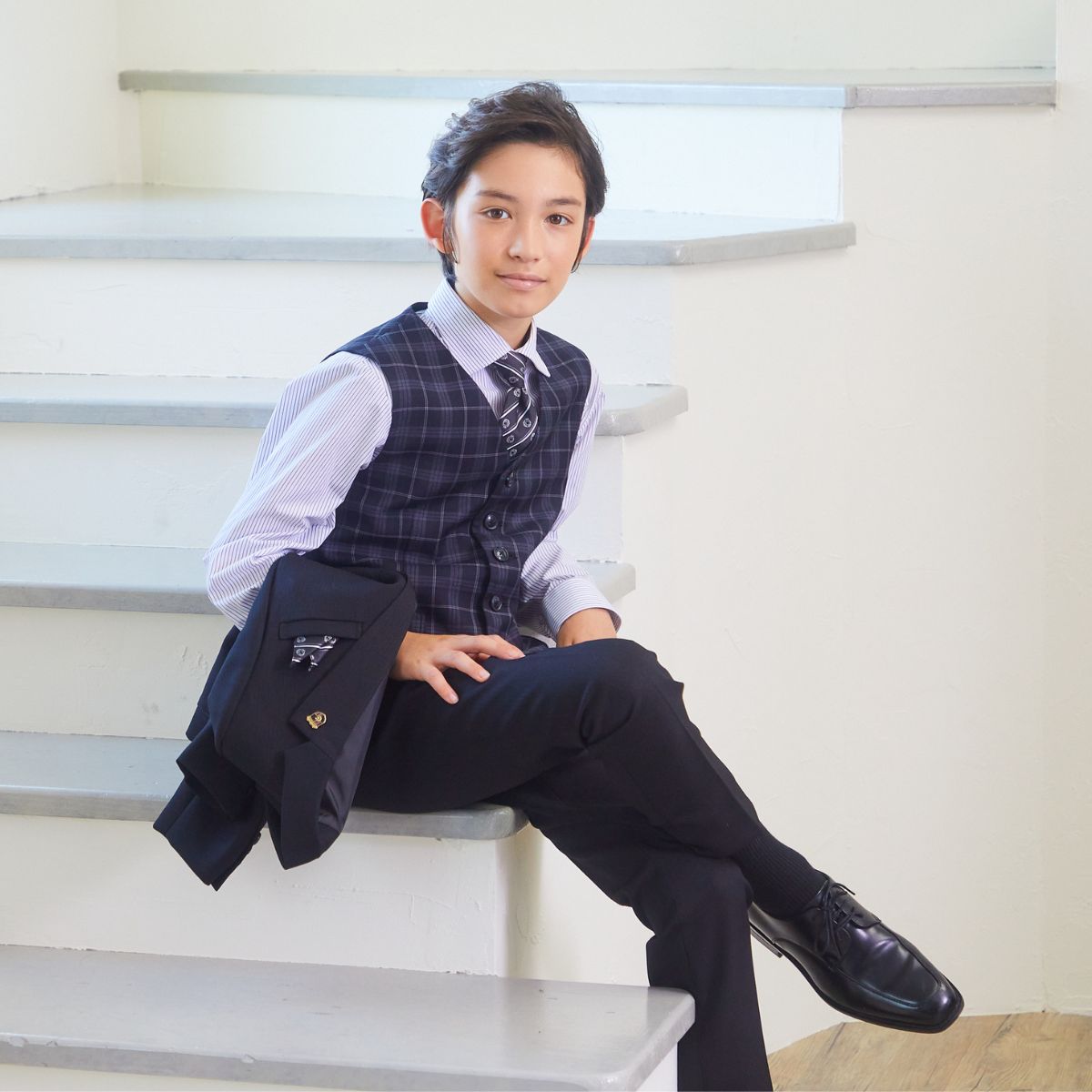 【セール15%OFF】チェックベストスリーピーススーツ 140 150 160 170cm (8301-5602)