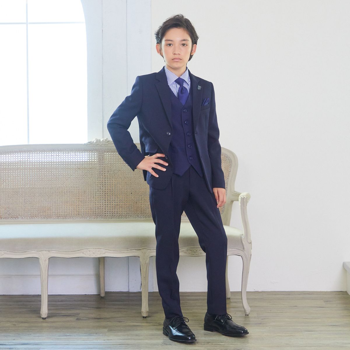 【セール15%OFF】チェックベストスリーピーススーツ 140 150 160 170cm (8301-5602)