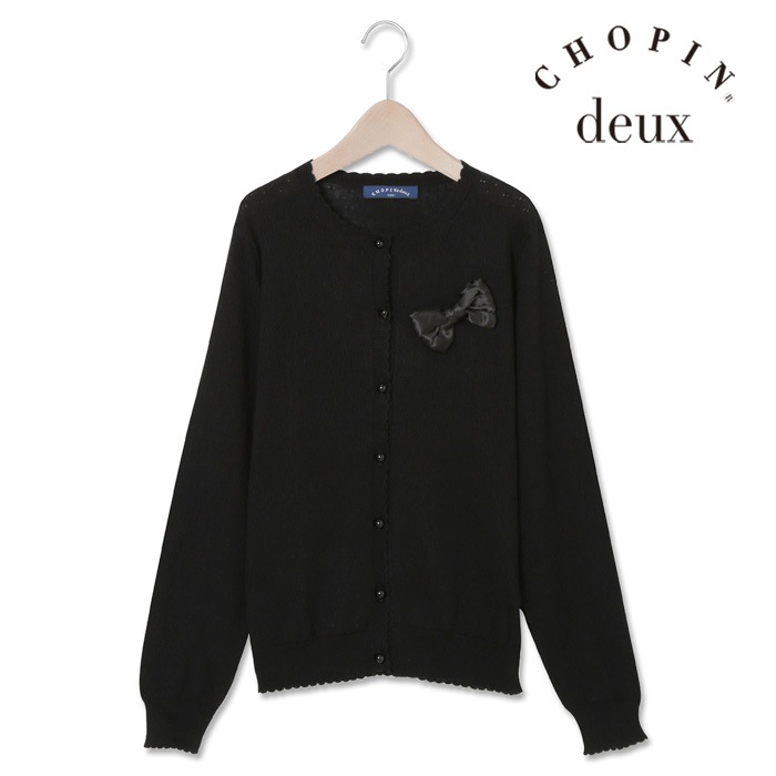 リボン付きドットカーディガン 140 150 160cm (1473-2507) CHOPIN deux/ショパンドゥ