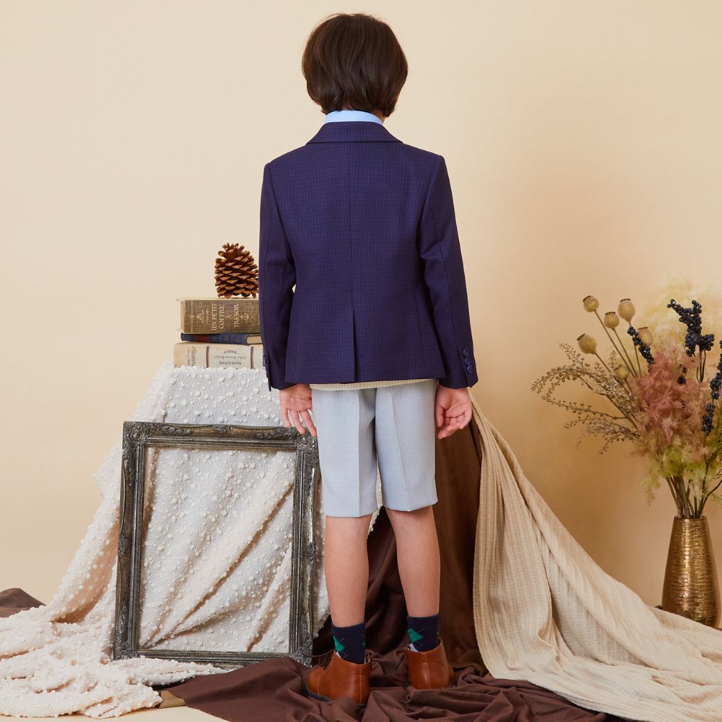 【セール:38%OFF】ニットベスト付きチェック柄スーツセット 110 120 130cm (2371-5450) CHOPINblue/ショパン ブルー