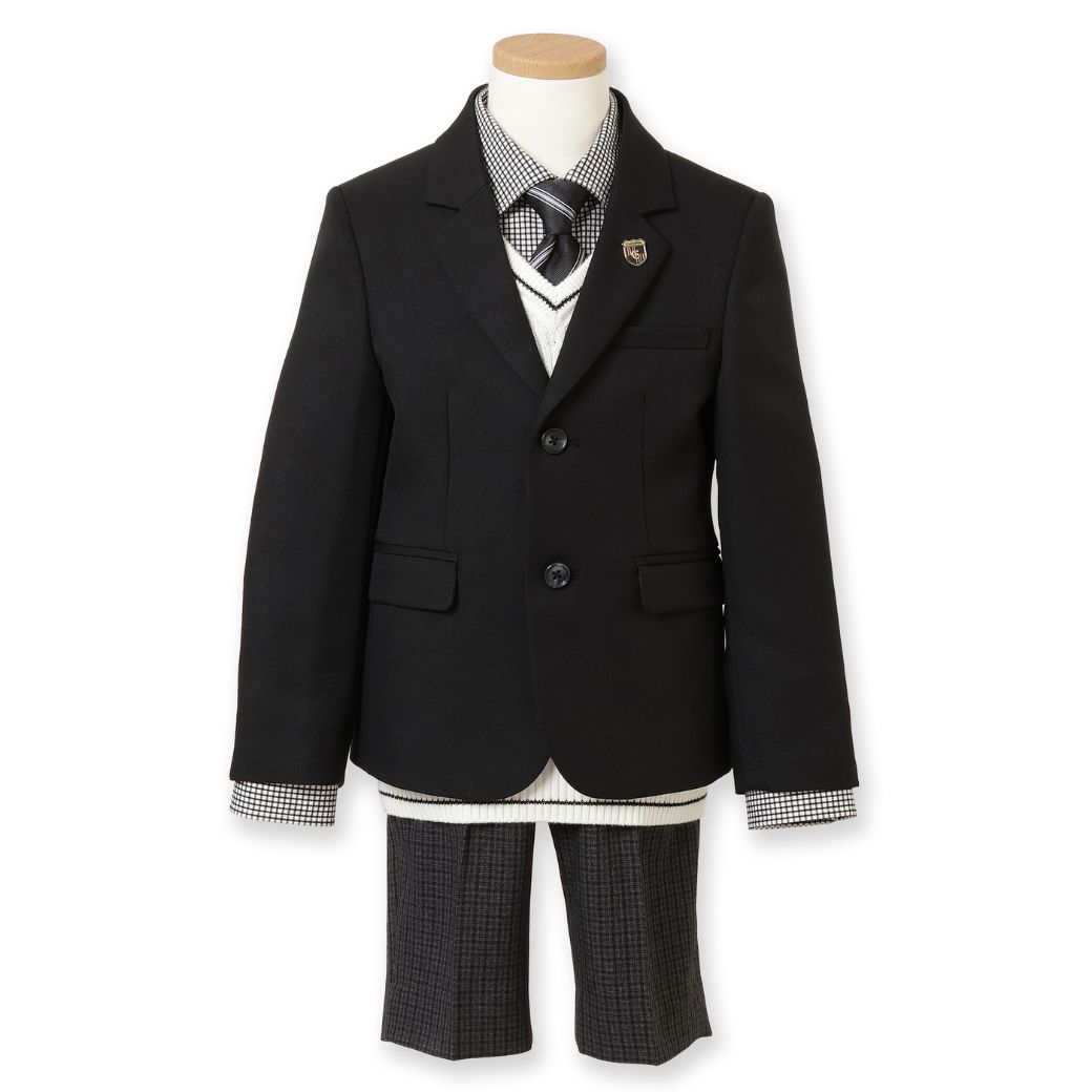 【セール:38%OFF】ニットベスト付きチェック柄スーツセット 110 120 130cm (2371-5450) CHOPINblue/ショパン ブルー