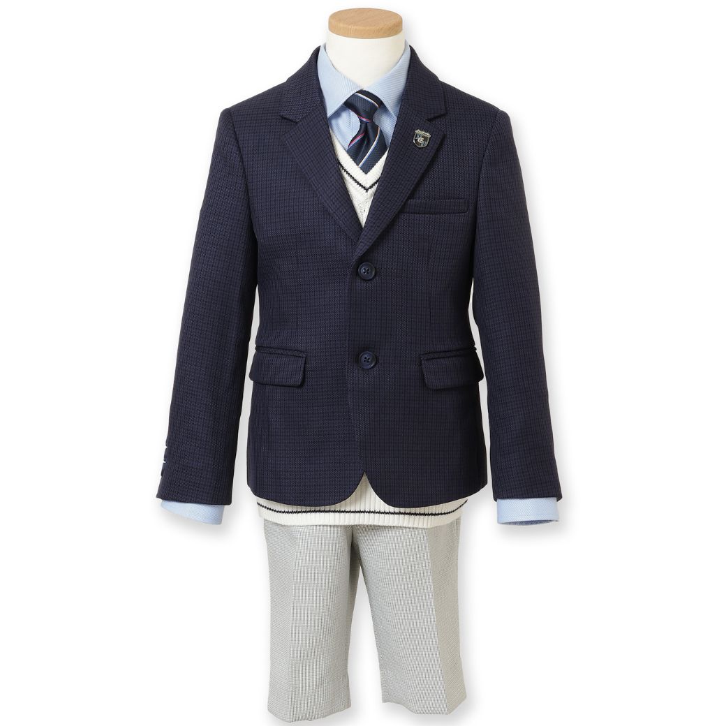 【セール:38%OFF】ニットベスト付きチェック柄スーツセット 110 120 130cm (2371-5450) CHOPINblue/ショパン ブルー