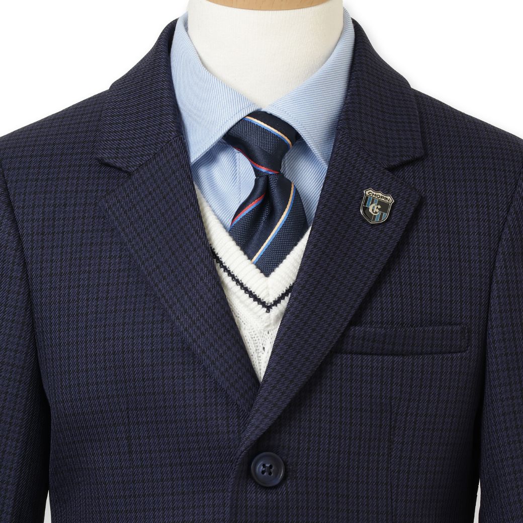 【セール:38%OFF】ニットベスト付きチェック柄スーツセット 110 120 130cm (2371-5450) CHOPINblue/ショパン ブルー