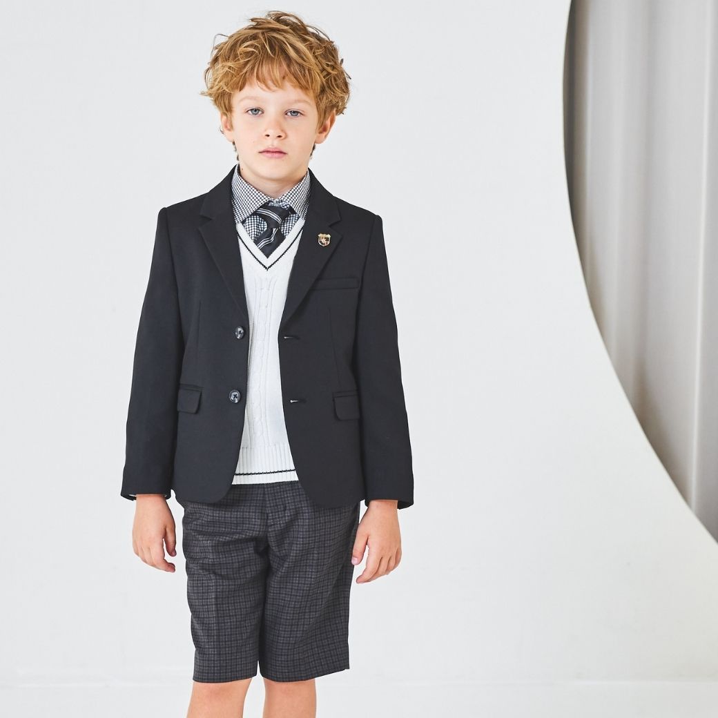 【セール:38%OFF】ニットベスト付きチェック柄スーツセット 110 120 130cm (2371-5450) CHOPINblue/ショパン ブルー