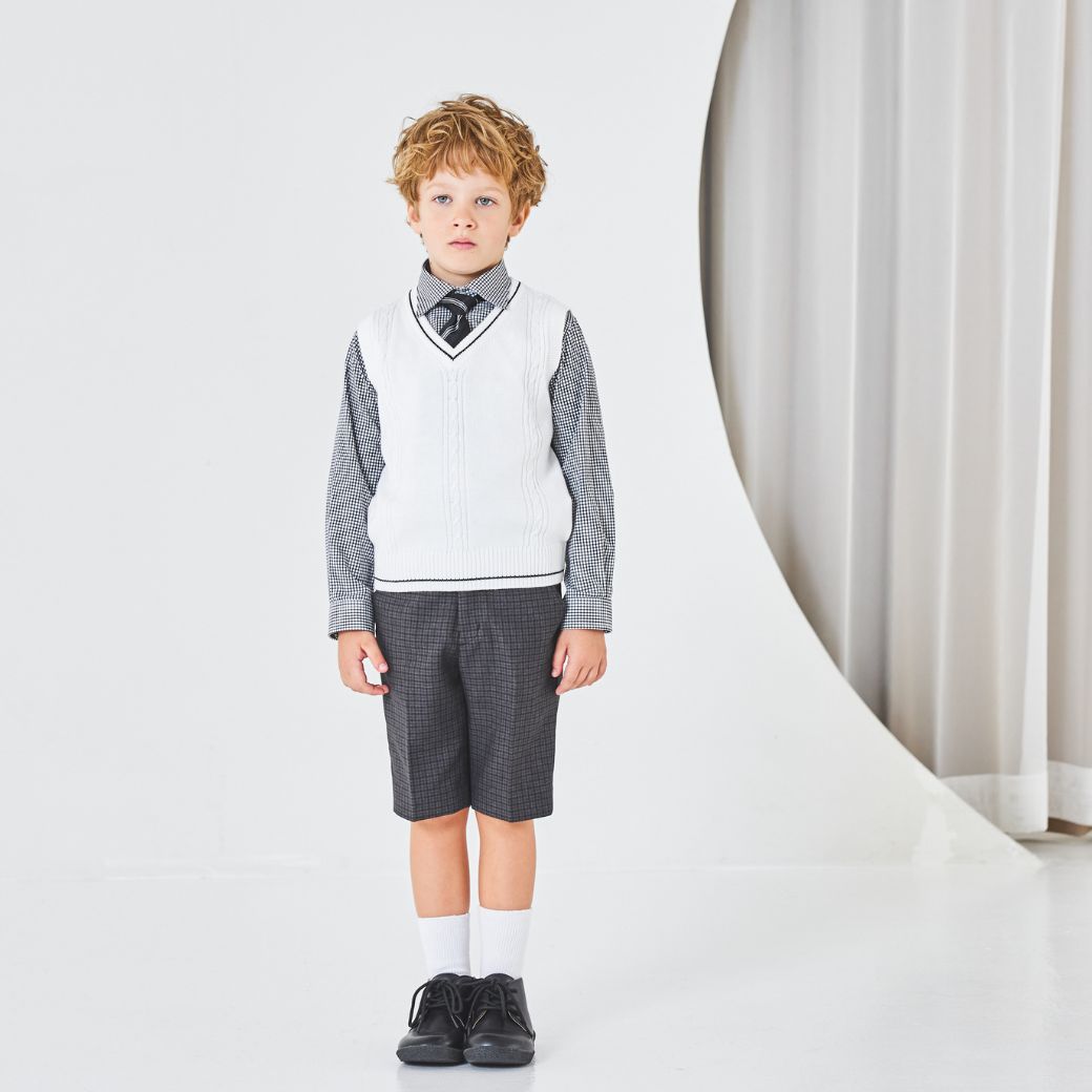 【セール:38%OFF】ニットベスト付きチェック柄スーツセット 110 120 130cm (2371-5450) CHOPINblue/ショパン ブルー