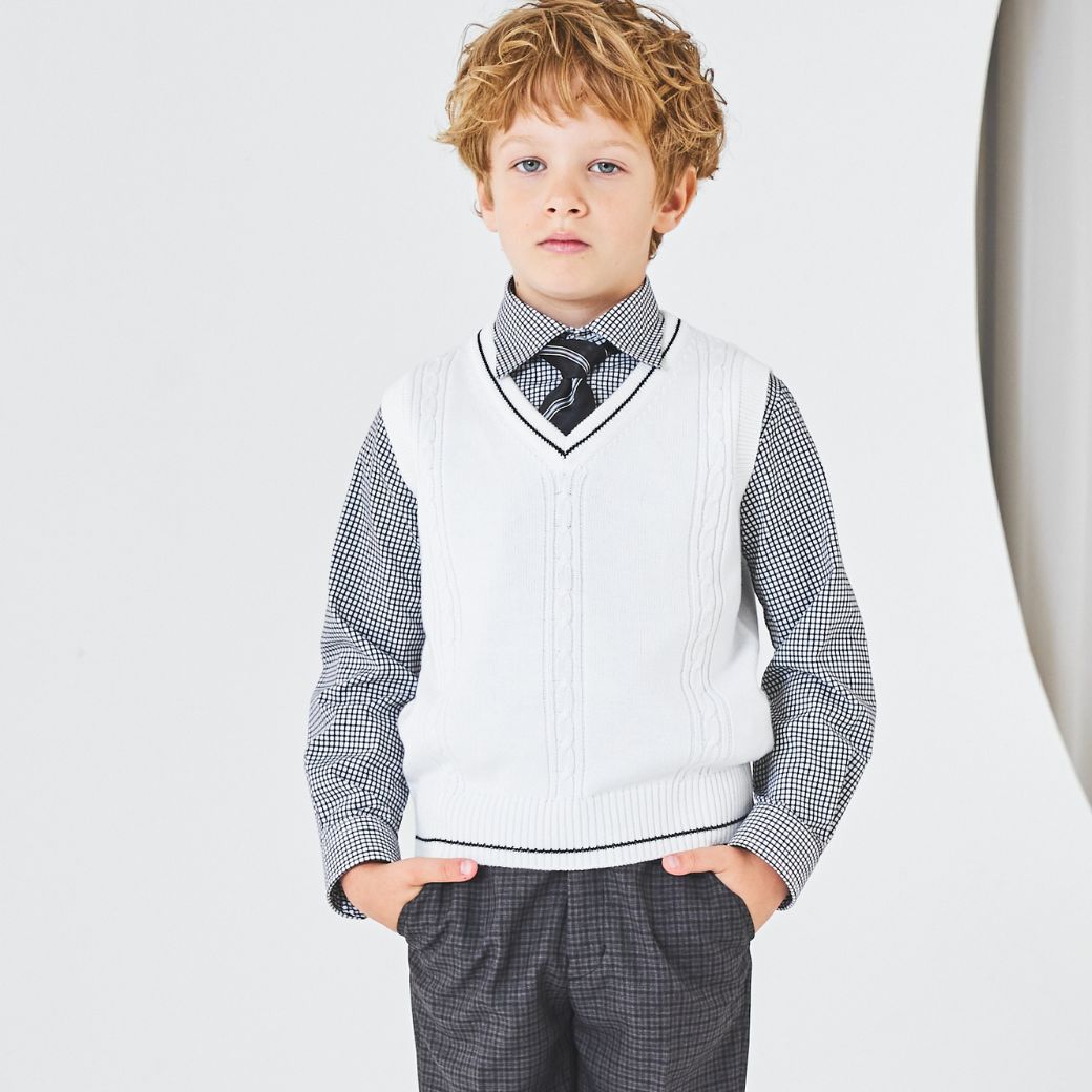 【セール:38%OFF】ニットベスト付きチェック柄スーツセット 110 120 130cm (2371-5450) CHOPINblue/ショパン ブルー