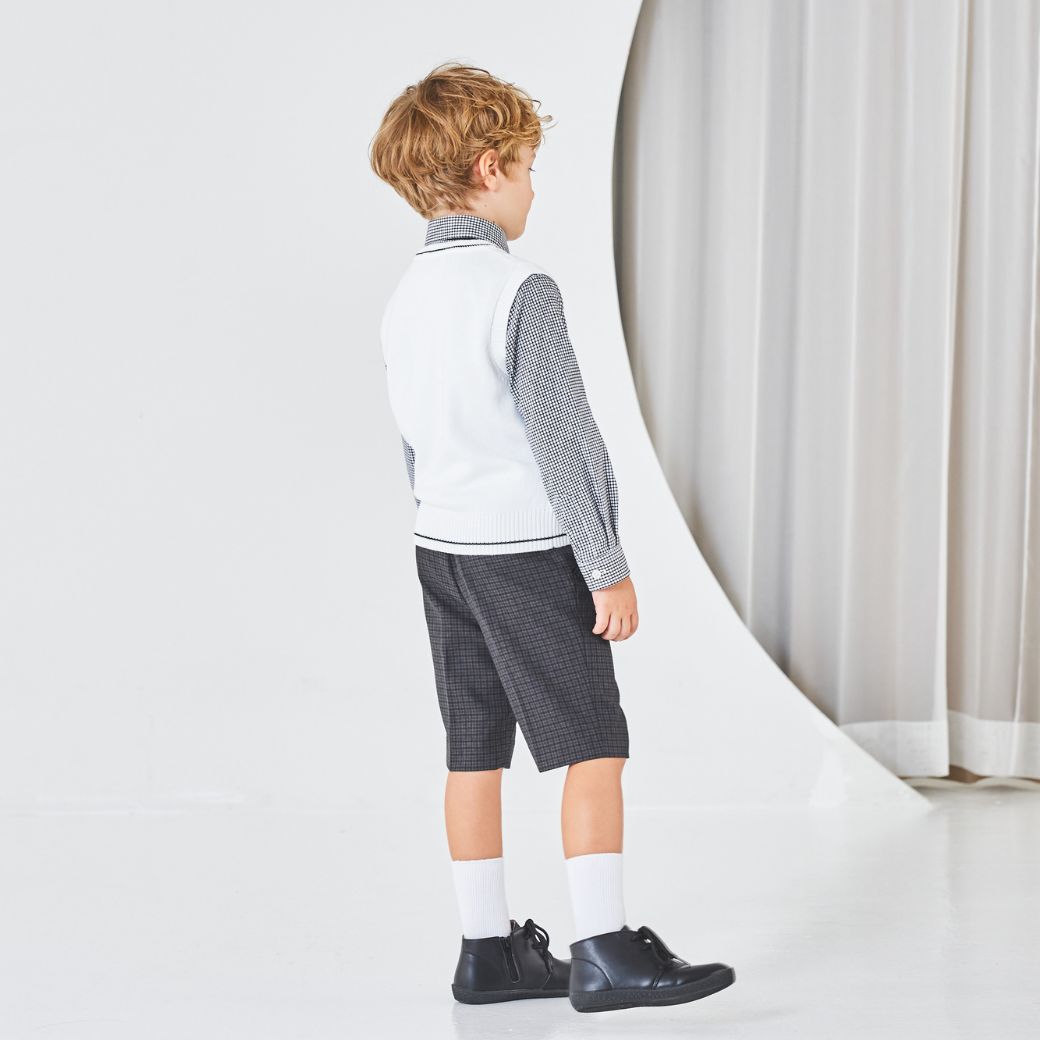 【セール:38%OFF】ニットベスト付きチェック柄スーツセット 110 120 130cm (2371-5450) CHOPINblue/ショパン ブルー