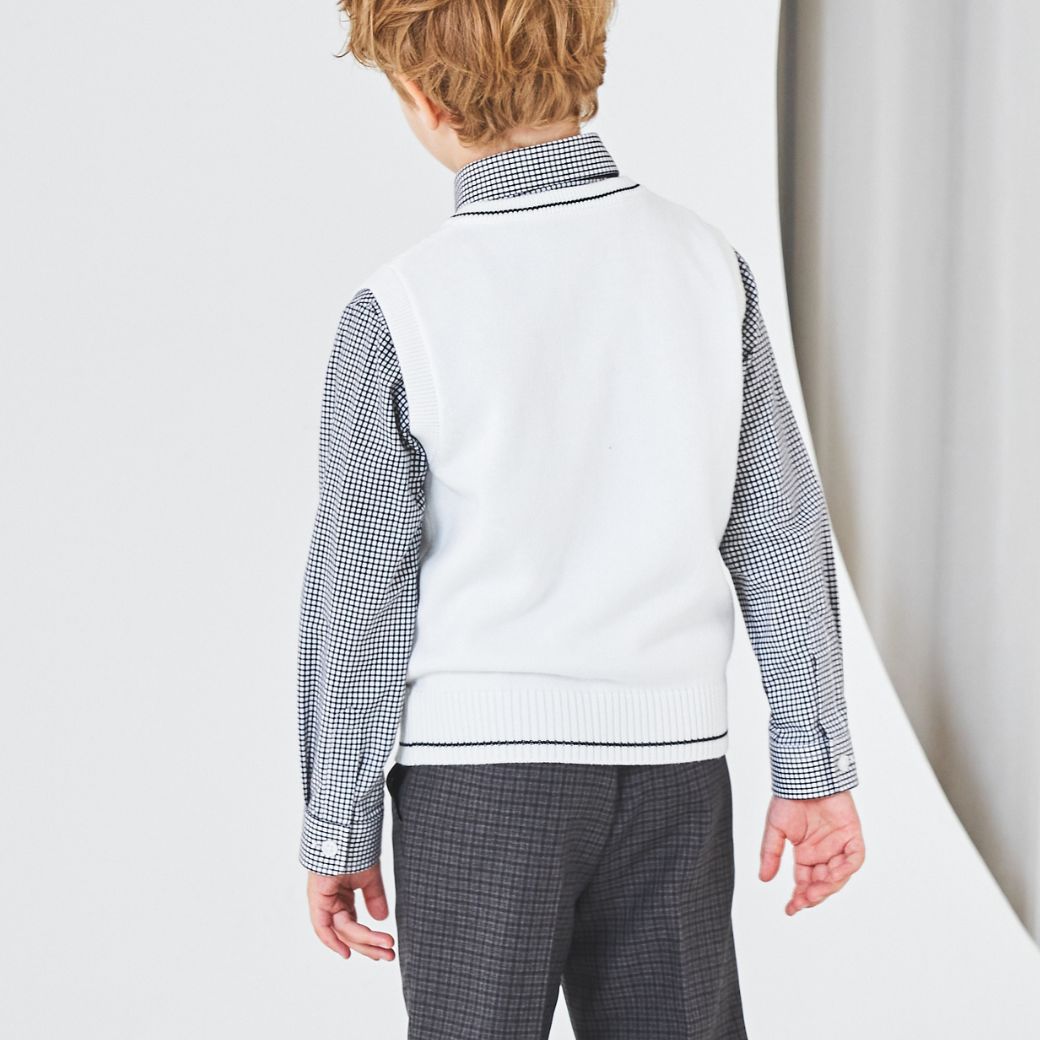 【セール:38%OFF】ニットベスト付きチェック柄スーツセット 110 120 130cm (2371-5450) CHOPINblue/ショパン ブルー