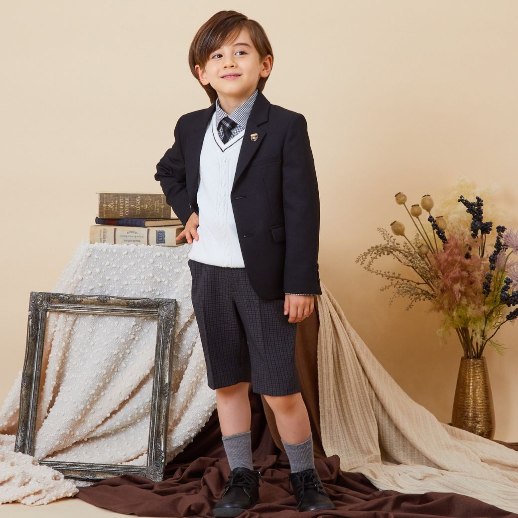 【セール:38%OFF】ニットベスト付きチェック柄スーツセット 110 120 130cm (2371-5450) CHOPINblue/ショパン ブルー