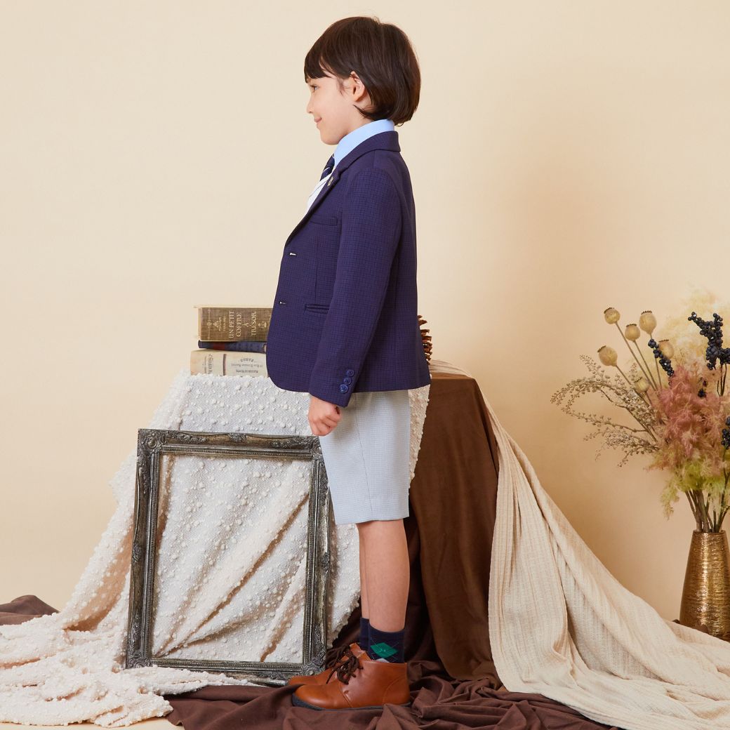 【セール:38%OFF】ニットベスト付きチェック柄スーツセット 110 120 130cm (2371-5450) CHOPINblue/ショパン ブルー