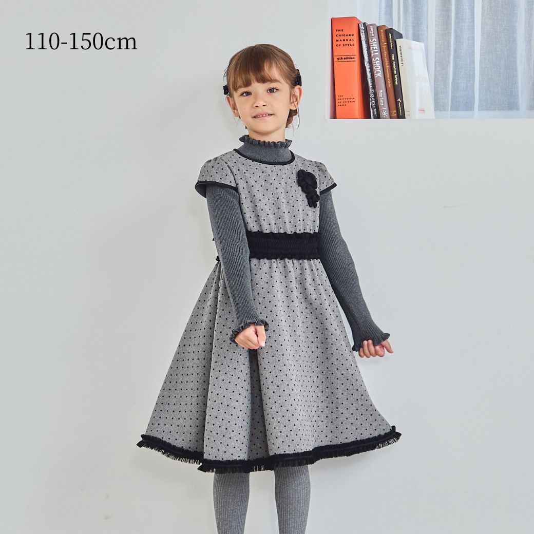 【TIMEセール55%OFF】フラワーポイントドットプリントフリルドレス 110 120 130cm (8276-7365)