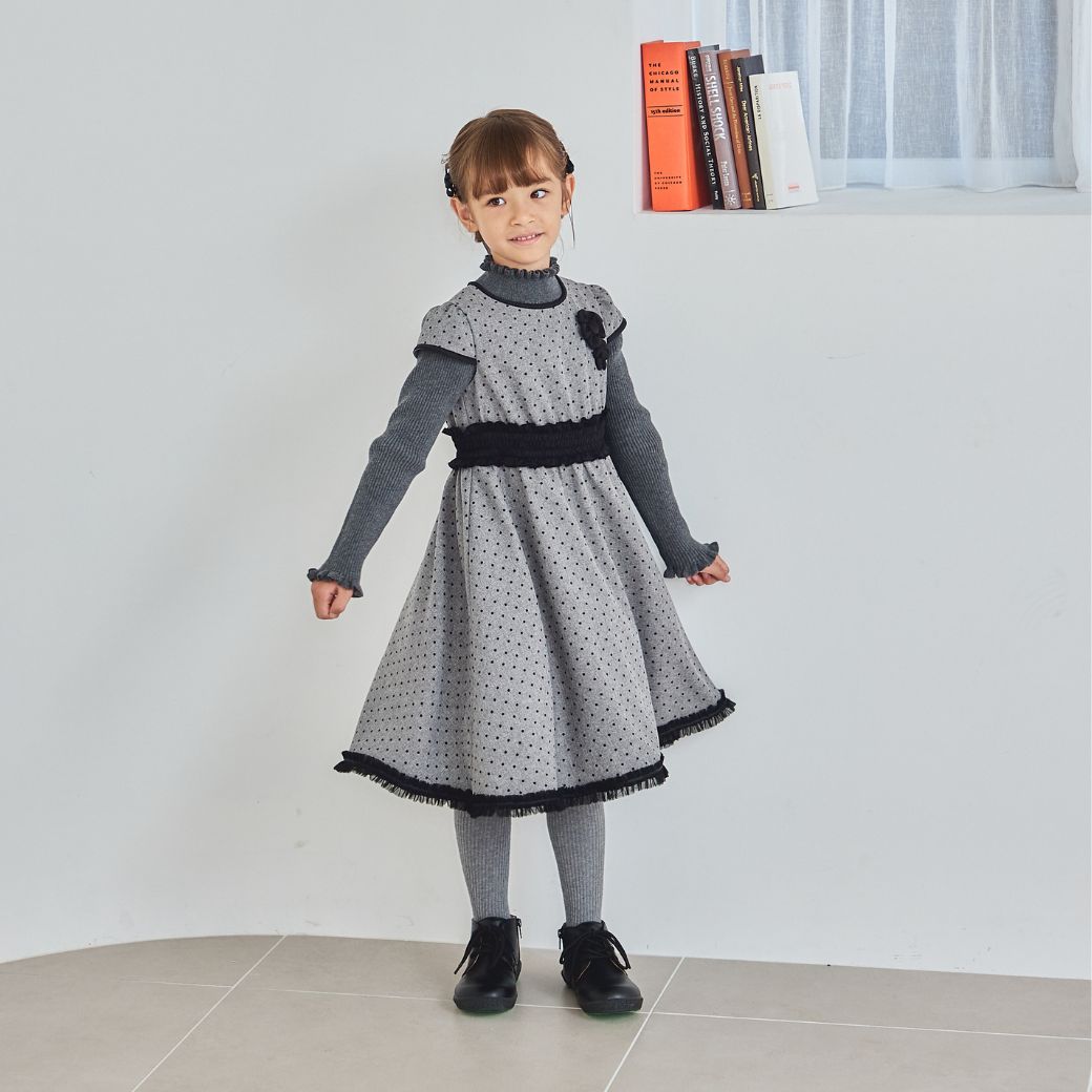 【TIMEセール55%OFF】フラワーポイントドットプリントフリルドレス 110 120 130cm (8276-7365)