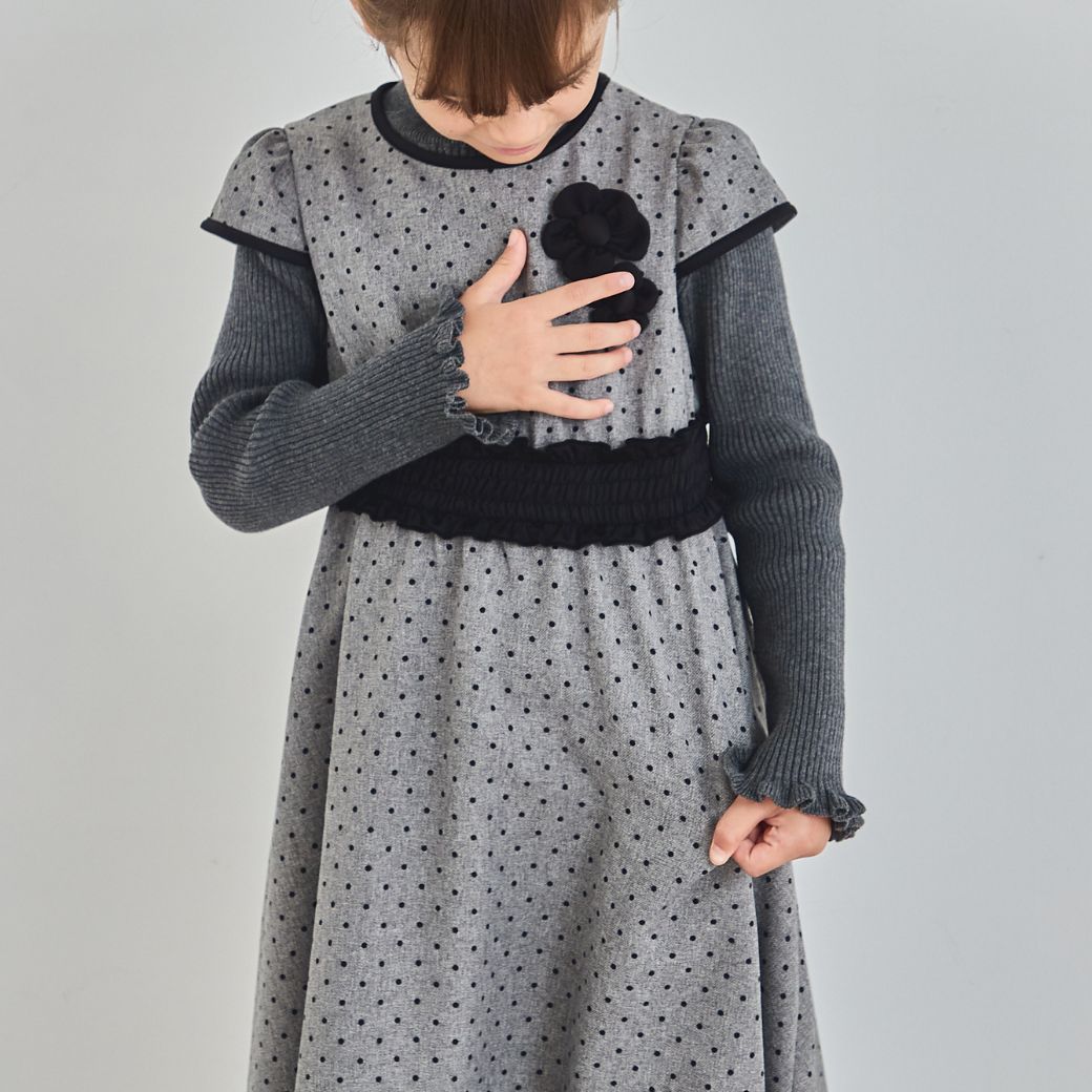 【TIMEセール55%OFF】フラワーポイントドットプリントフリルドレス 110 120 130cm (8276-7365)