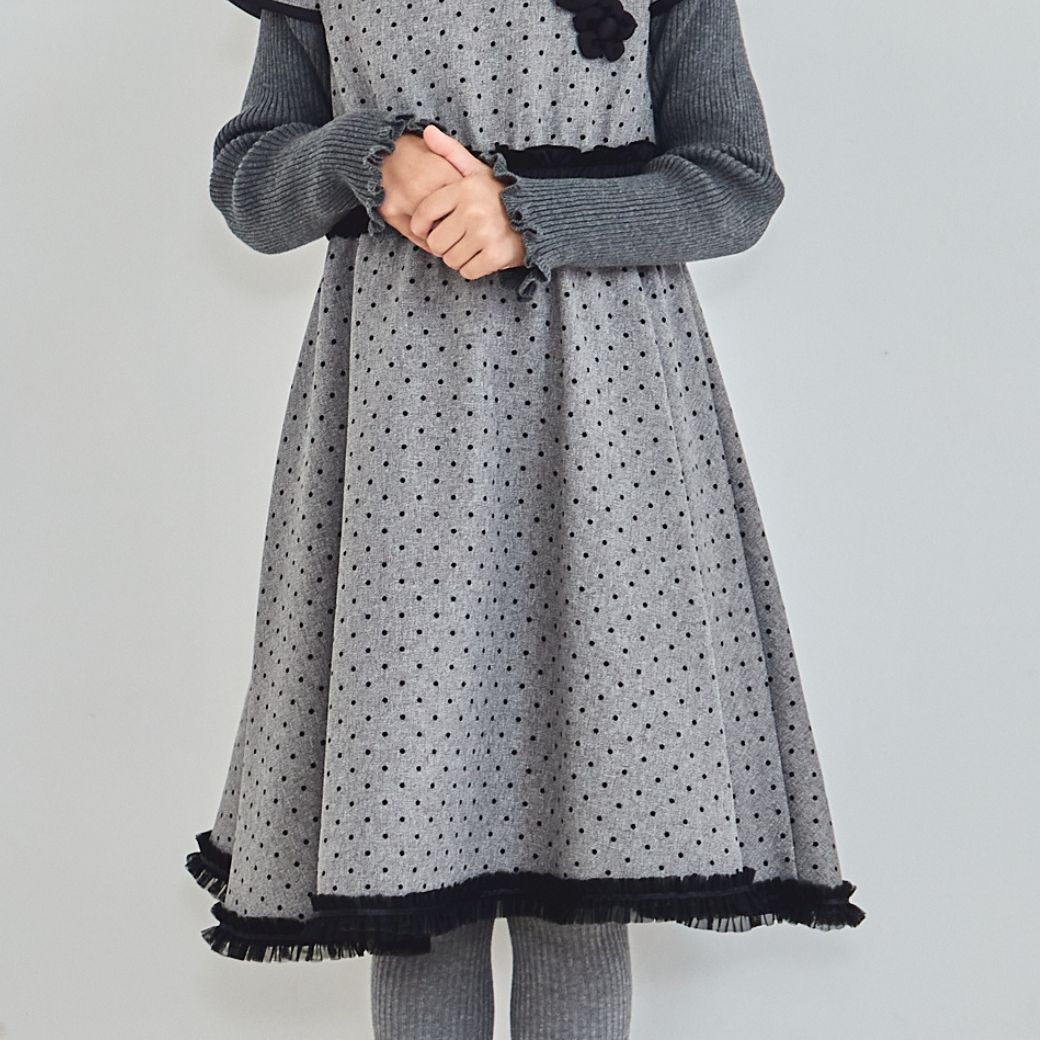 【TIMEセール55%OFF】フラワーポイントドットプリントフリルドレス 110 120 130cm (8276-7365)