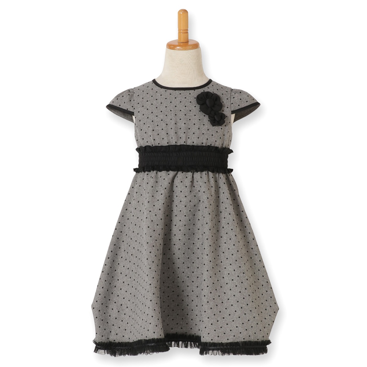 【TIMEセール55%OFF】フラワーポイントドットプリントフリルドレス 110 120 130cm (8276-7365)