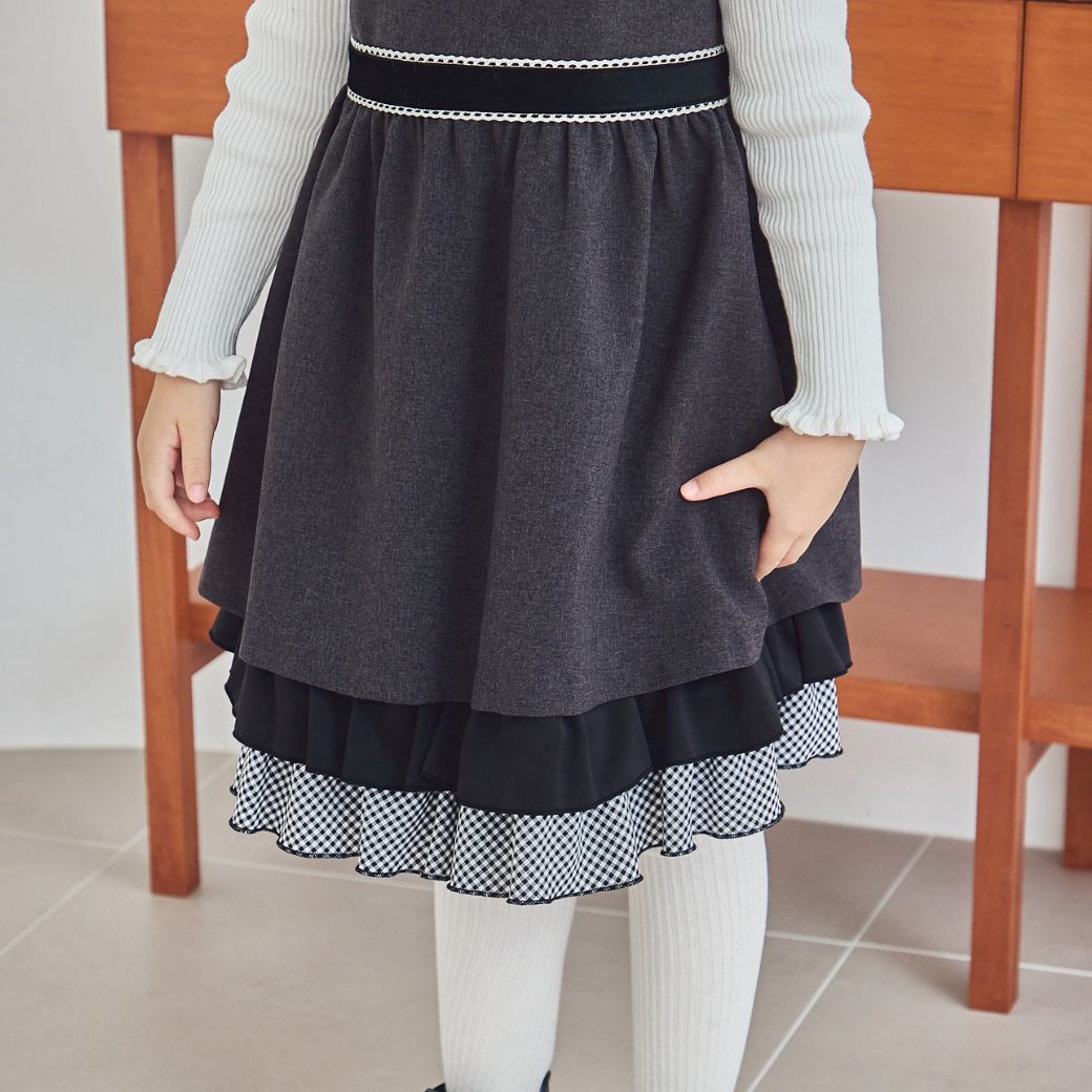 【TIMEセール50%OFF】モノトーンチェックフリルドレス 110 120 130 140 150cm (8276-7366)