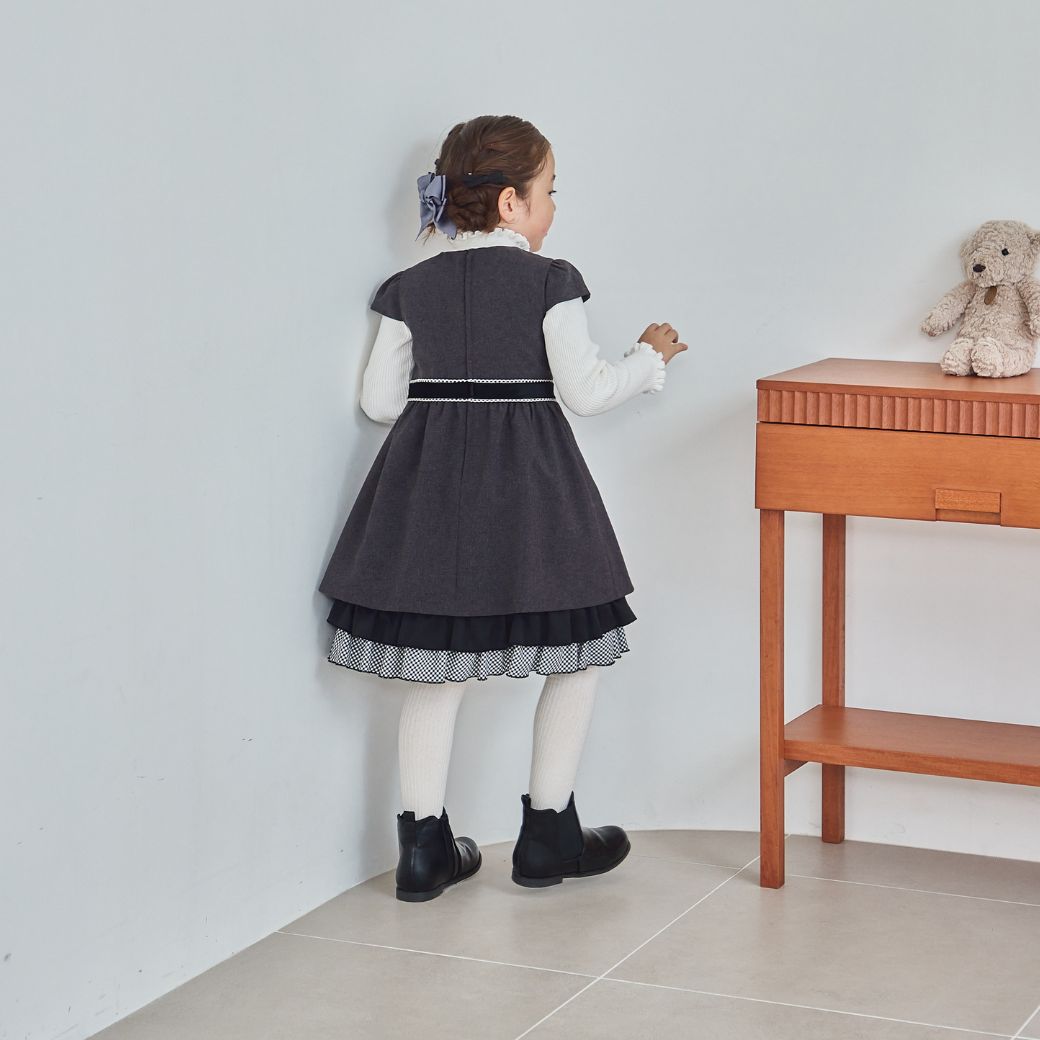 【TIMEセール50%OFF】モノトーンチェックフリルドレス 110 120 130 140 150cm (8276-7366)