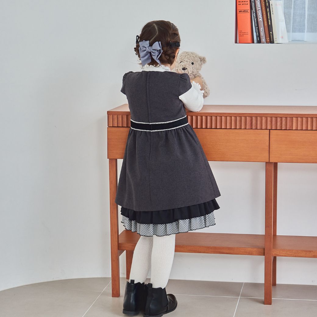 【TIMEセール50%OFF】モノトーンチェックフリルドレス 110 120 130 140 150cm (8276-7366)