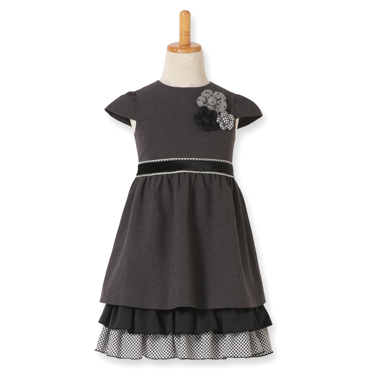 【TIMEセール50%OFF】モノトーンチェックフリルドレス 110 120 130 140 150cm (8276-7366)
