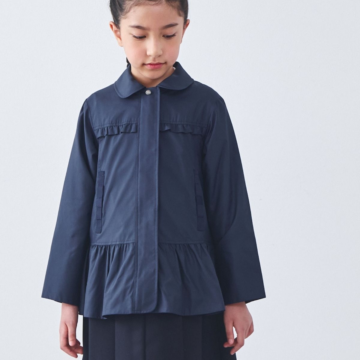 【TIMEセール20%OFF】【撥水加工】フード付きポケットリボンフリルジャケット 100 110 120 130 140cm(8272-7300)