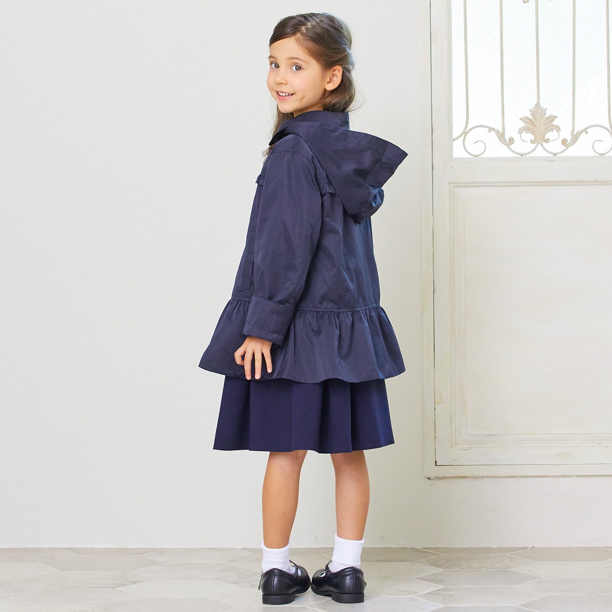 【TIMEセール20%OFF】【撥水加工】フード付きポケットリボンフリルジャケット 100 110 120 130 140cm(8272-7300)