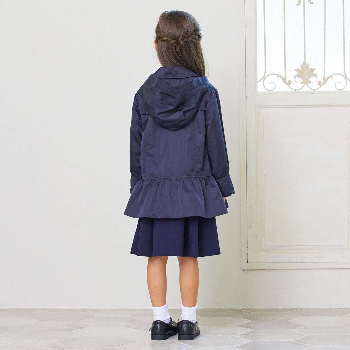 【TIMEセール20%OFF】【撥水加工】フード付きポケットリボンフリルジャケット 100 110 120 130 140cm(8272-7300)