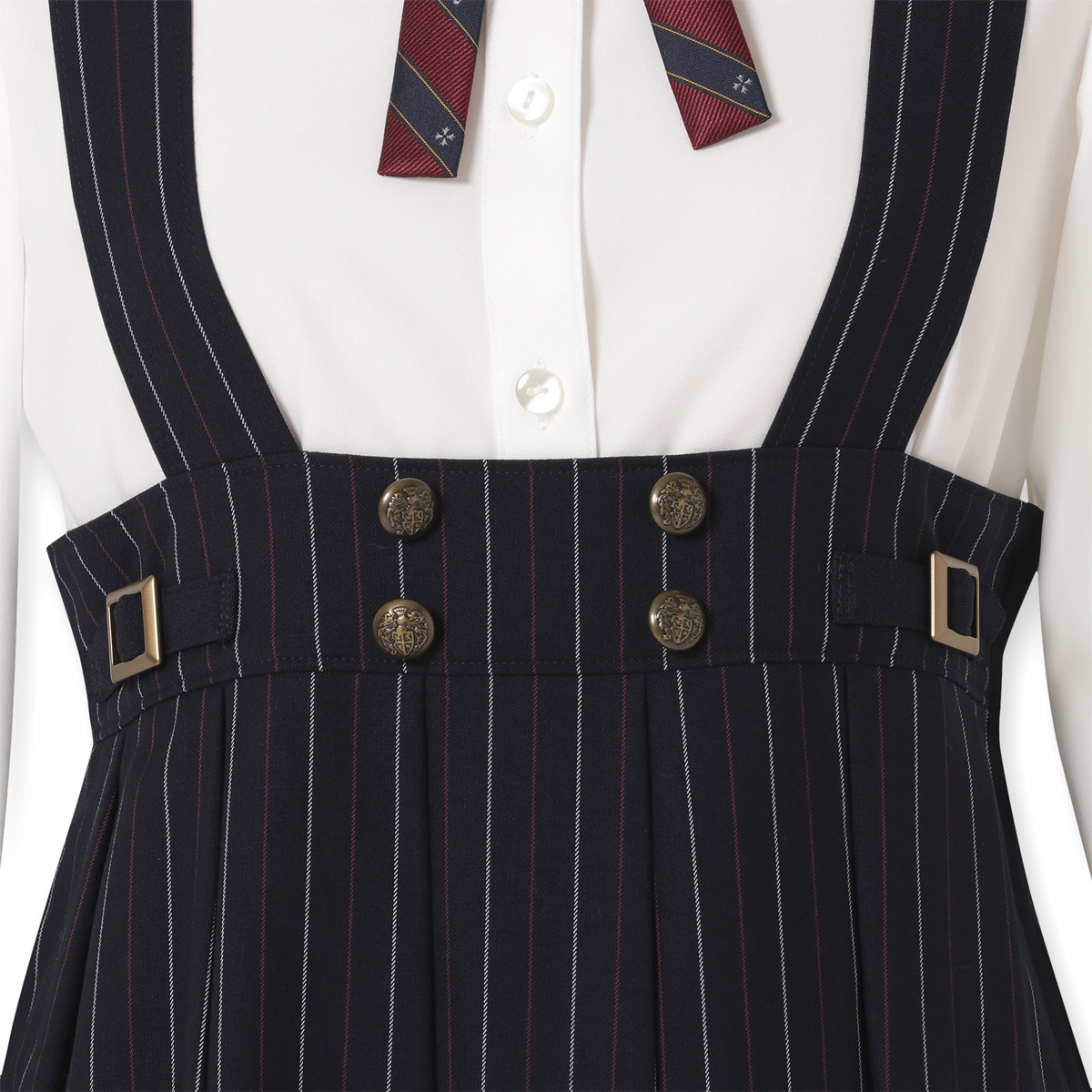 【期間限定50%OFF】ベージュダブルジャケット×ストライプジャンパースカートセット 150 160 165cm(8291-2500)