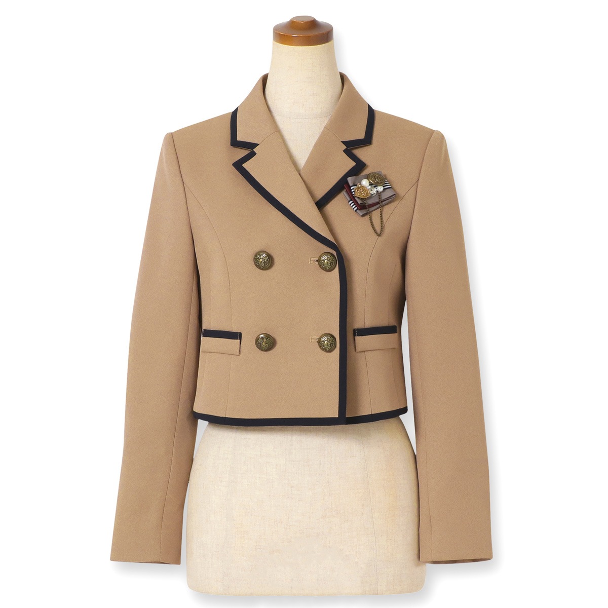 【期間限定50%OFF】ベージュダブルジャケット×ストライプジャンパースカートセット 150 160 165cm(8291-2500)