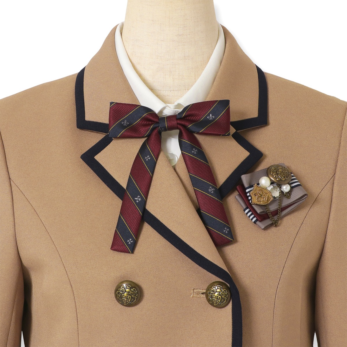 【期間限定50%OFF】ベージュダブルジャケット×ストライプジャンパースカートセット 150 160 165cm(8291-2500)