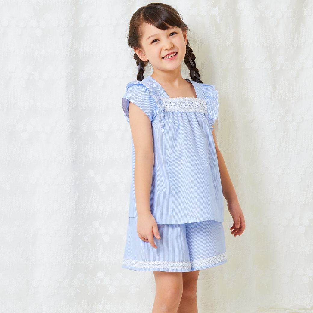 【ファイナルセール50%OFF】ストライプブラウス 110 120 130 140 150 160cm (2433-7355) CHOPINblue/ショパンブルー