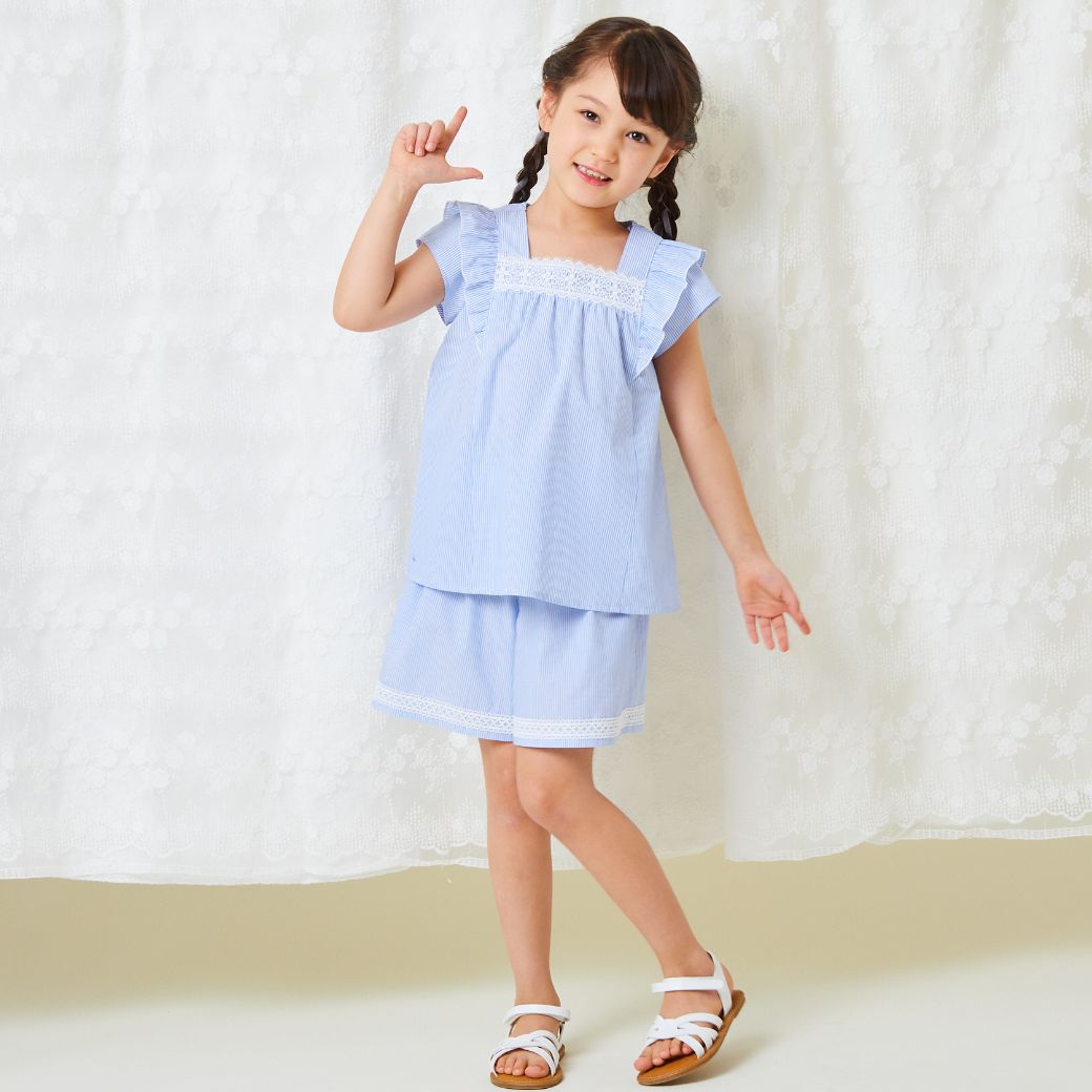 【ファイナルセール50%OFF】ストライプブラウス 110 120 130 140 150 160cm (2433-7355) CHOPINblue/ショパンブルー