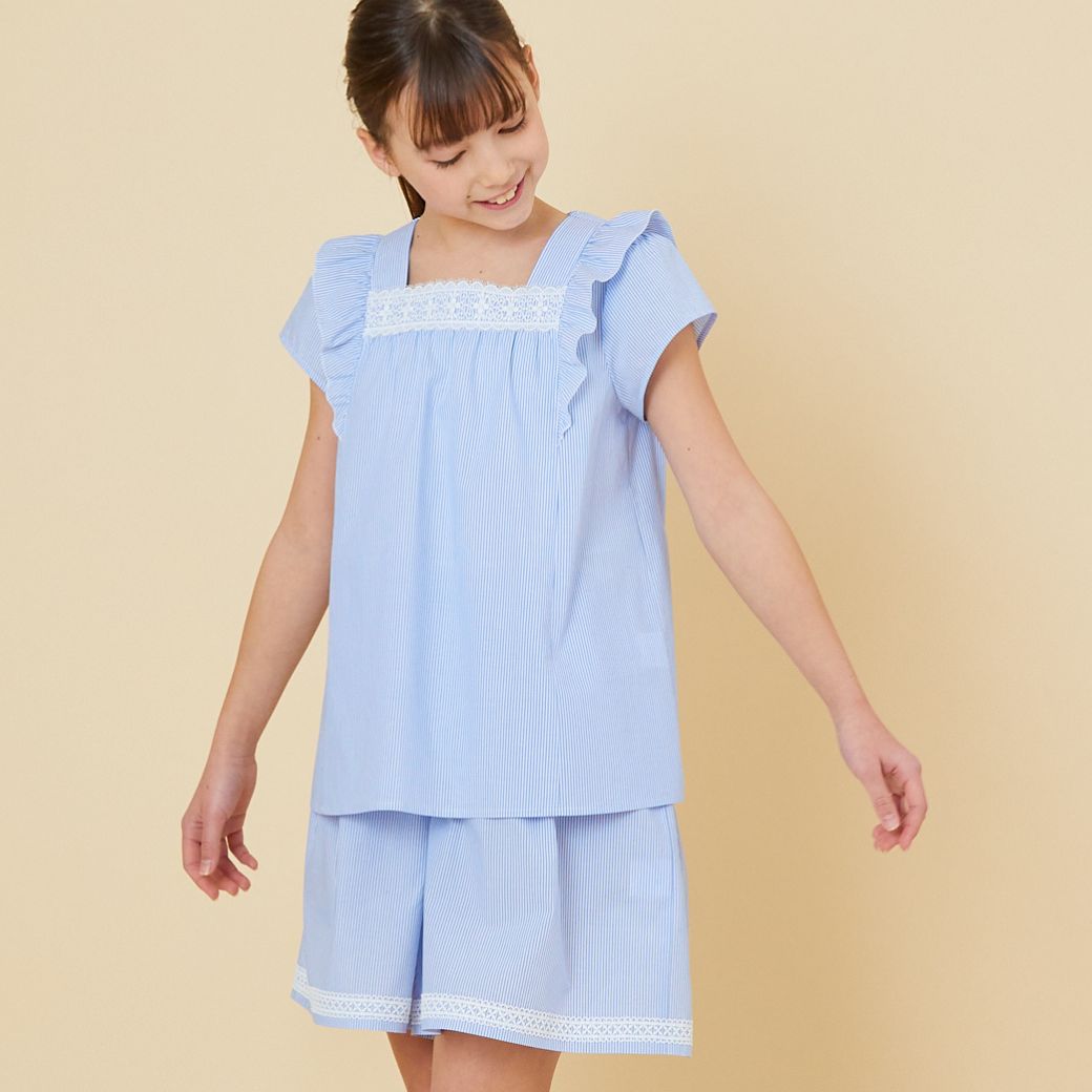 【ファイナルセール50%OFF】ストライプブラウス 110 120 130 140 150 160cm (2433-7355) CHOPINblue/ショパンブルー