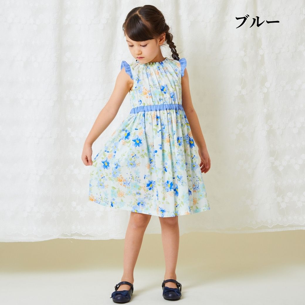 【CLEARANCEセール40%OFF】ボタニカルプリントワンピース 110 120 130 140cm (2336-7342/2436-7386) CHOPINblue/ショパン ブルー