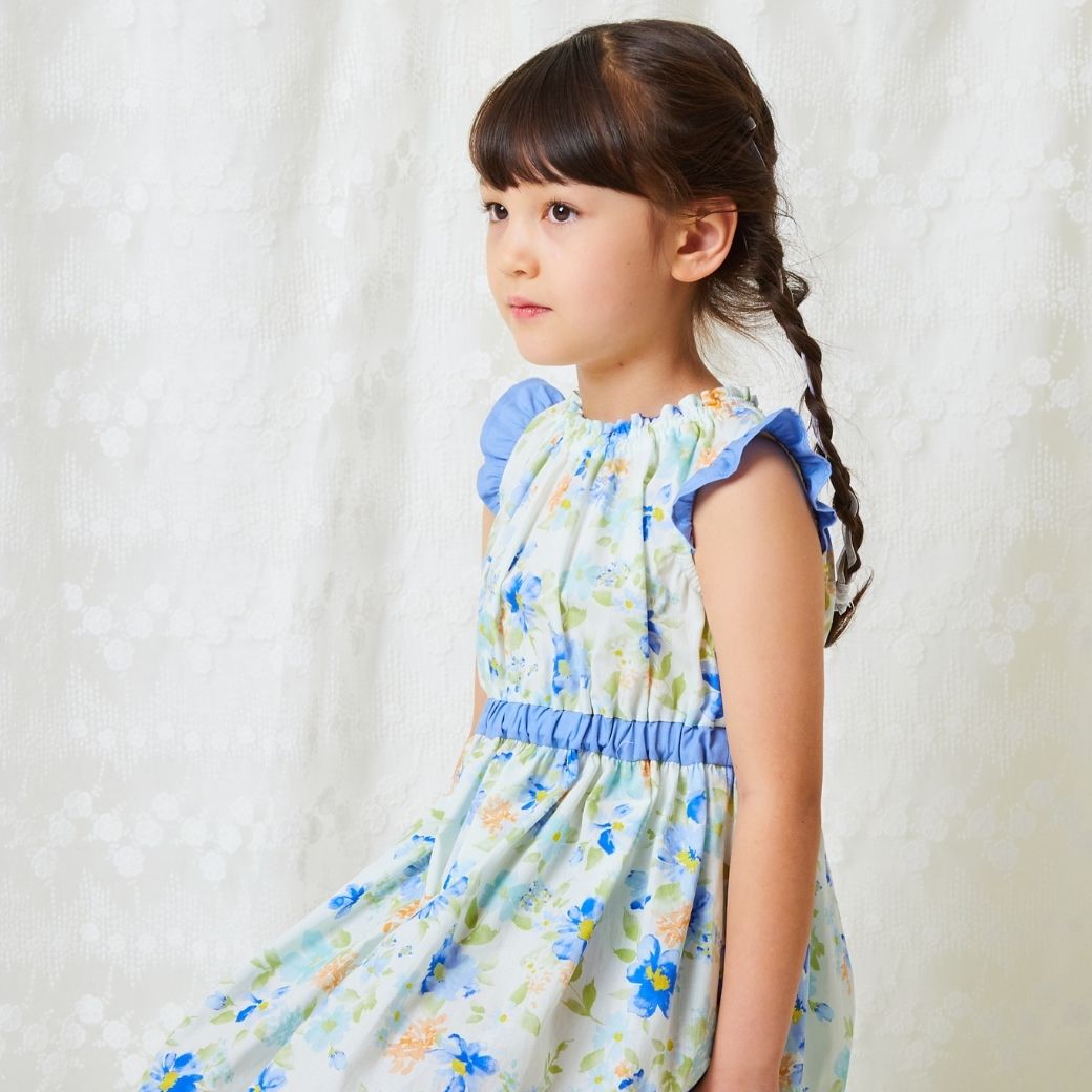 【CLEARANCEセール40%OFF】ボタニカルプリントワンピース 110 120 130 140cm (2336-7342/2436-7386) CHOPINblue/ショパン ブルー