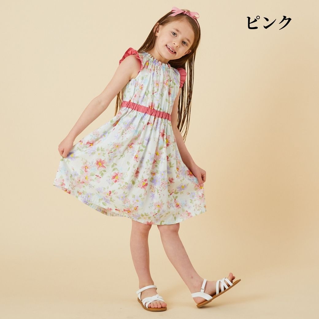 【CLEARANCEセール40%OFF】ボタニカルプリントワンピース 110 120 130 140cm (2336-7342/2436-7386) CHOPINblue/ショパン ブルー