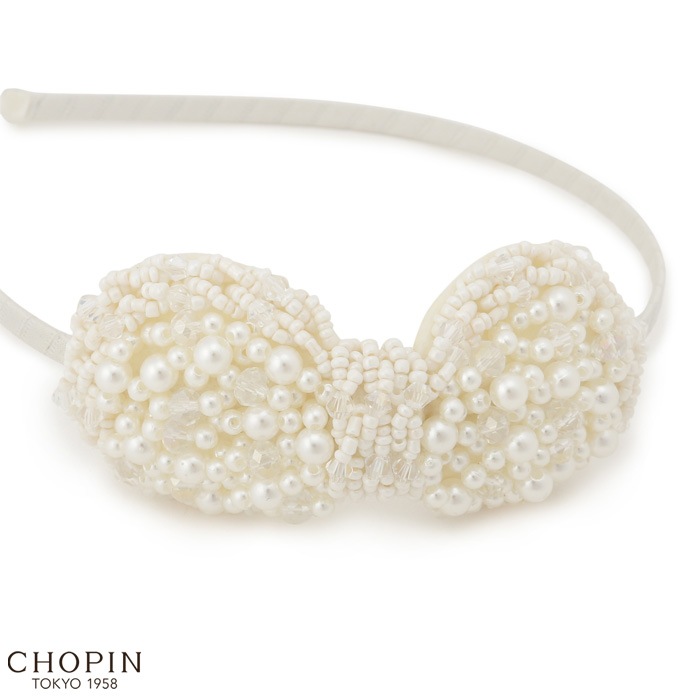 パールビーズリボンカチューシャ (8190-0030)