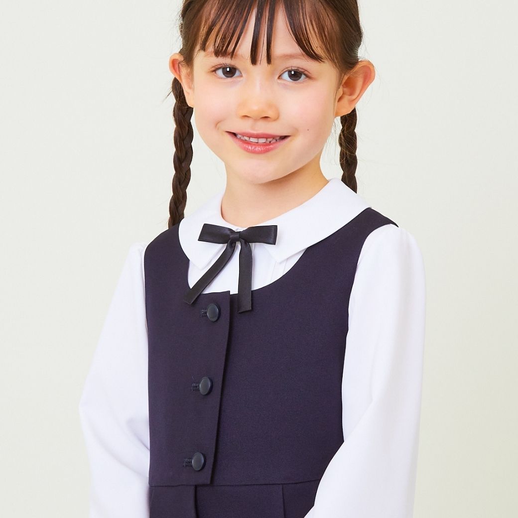 リボン付きピンタックブラウス 110 120 130cm (2403-2362) CHOPINblue/ショパンブルー