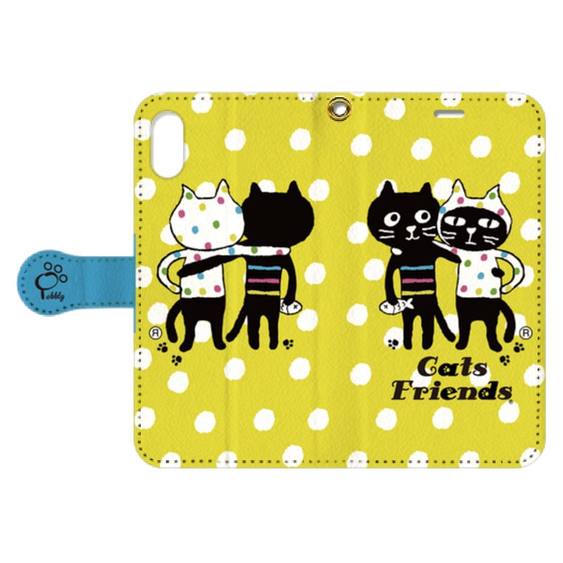 【オンライン限定商品】Yellow Dots Cats Friends手帳型スマホケース