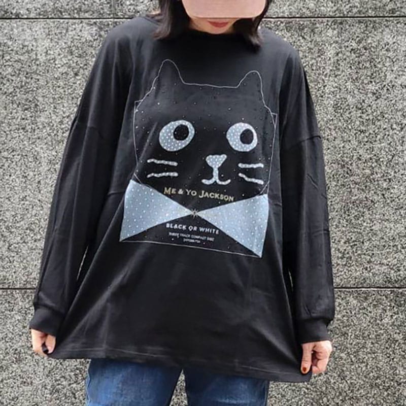 Me&YoブラックホワイトロングTシャツ